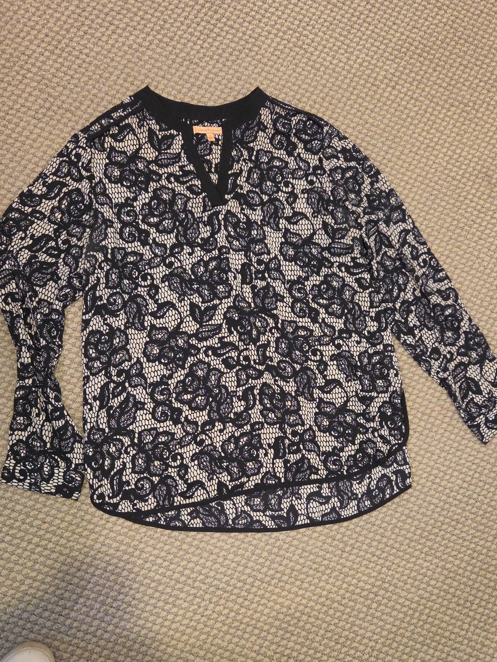 Womens Gibson Latiner Black Floral Lace-Effect Long Sleeve Top Sz L